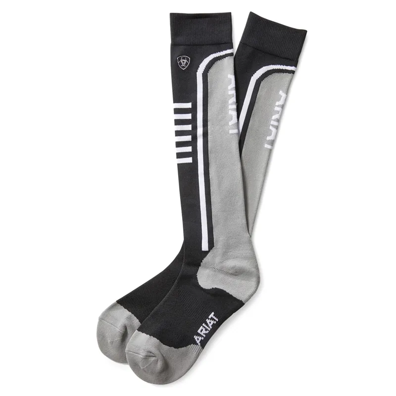 AriatTEK Slimline Performance Tall Riding Socks - Black/Sleet-1