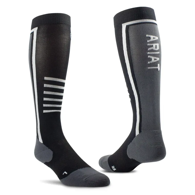 AriatTEK Slimline Performance Tall Riding Socks - Black/Sleet