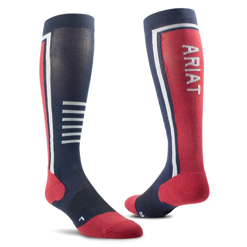 AriatTEK Slimline Performance Womens Tall Riding Socks - Navy/Red