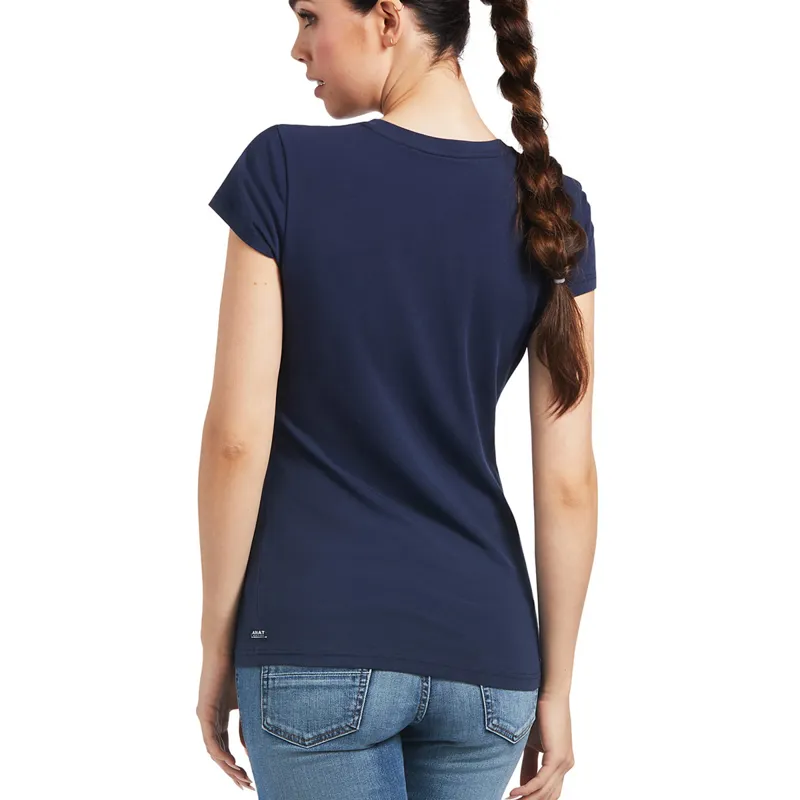 Ariat Vertical Logo Ladies Tee - V1 Navy/Red - X-Small-1