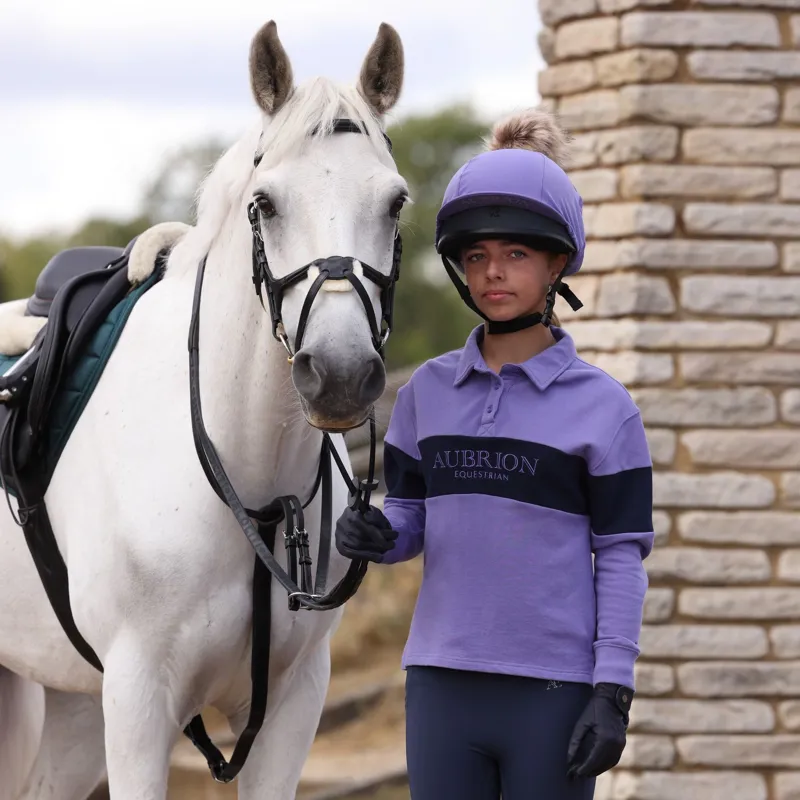 Aubrion Equestrian Young Rider Button Polo Sweatshirt - Heather/Midnight-1