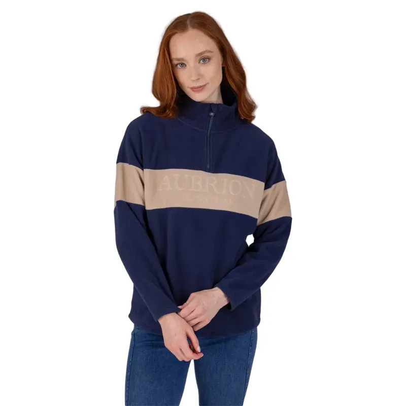 Aubrion Equestrian Womens Polo Fleece - Midnight/Taupe-1
