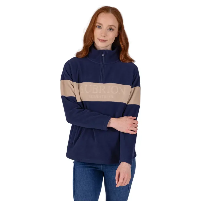 Aubrion Equestrian Womens Polo Fleece - Midnight/Taupe-3