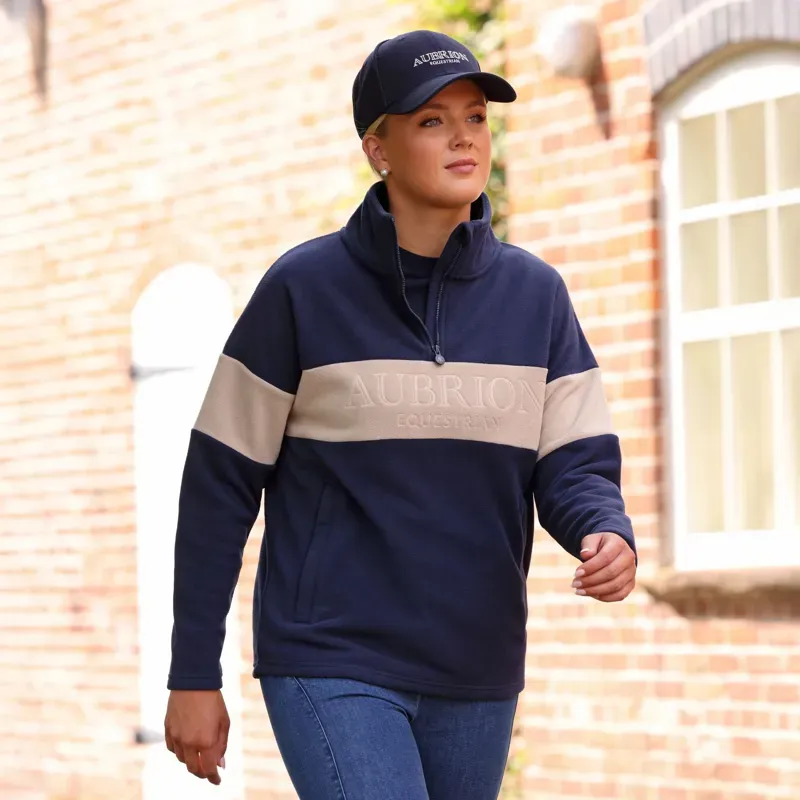 Aubrion Equestrian Womens Polo Fleece - Midnight/Taupe-4