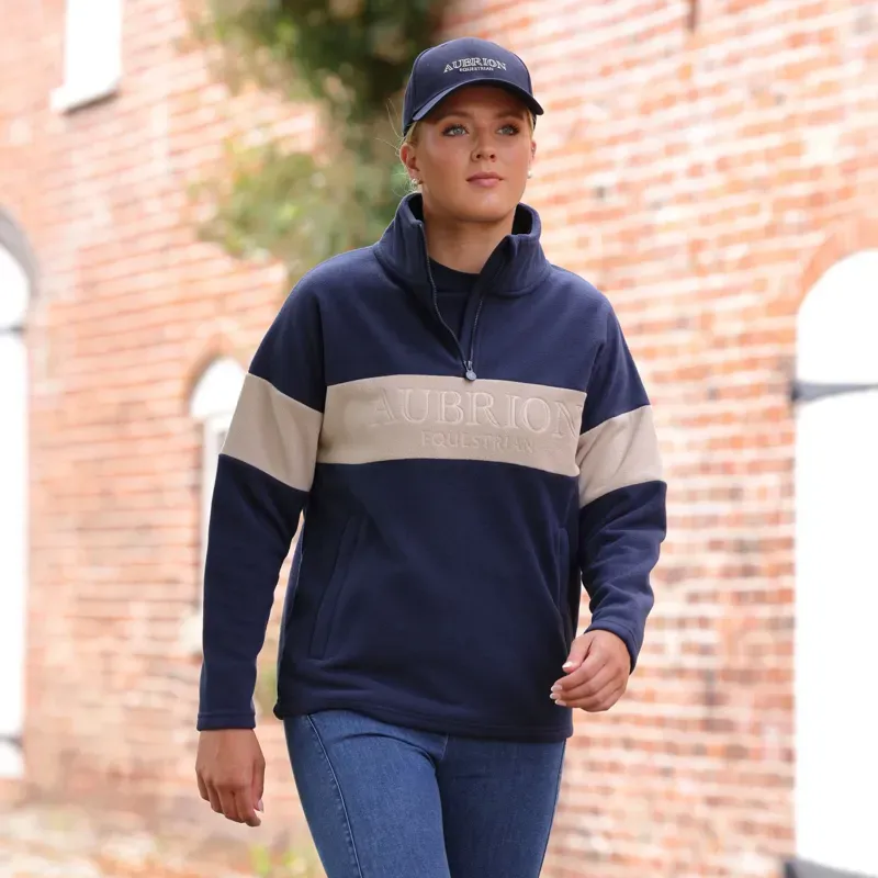 Aubrion Equestrian Womens Polo Fleece - Midnight/Taupe-5