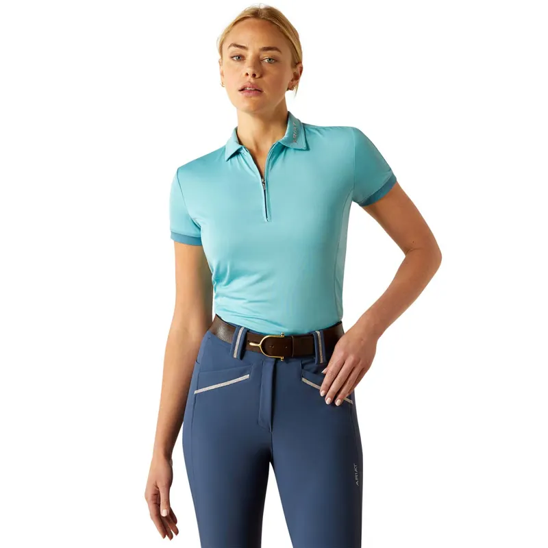 Ariat Bandera 1/4 Zip Ladies Polo Shirt - Aqua - XS