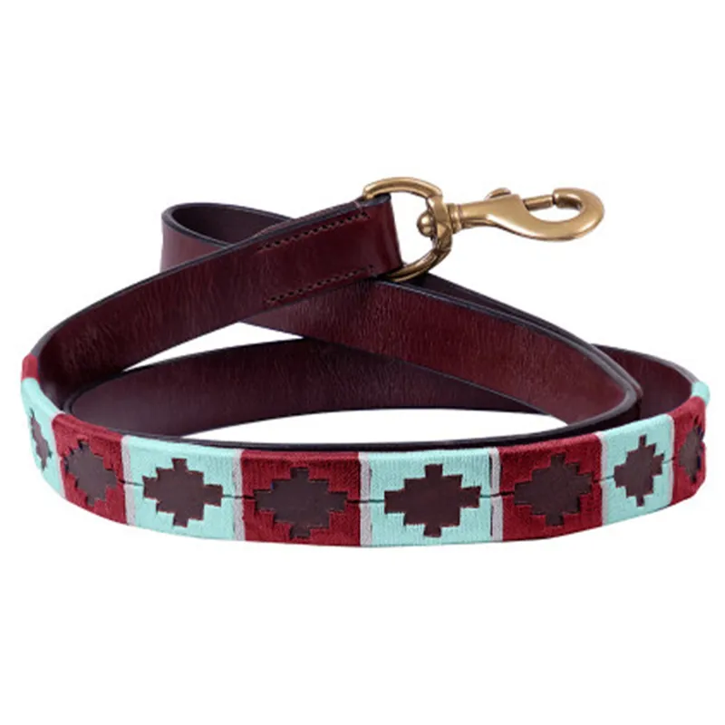 Benji and Flo Sublime Polo Leather Dog Lead - Aqua/Fig