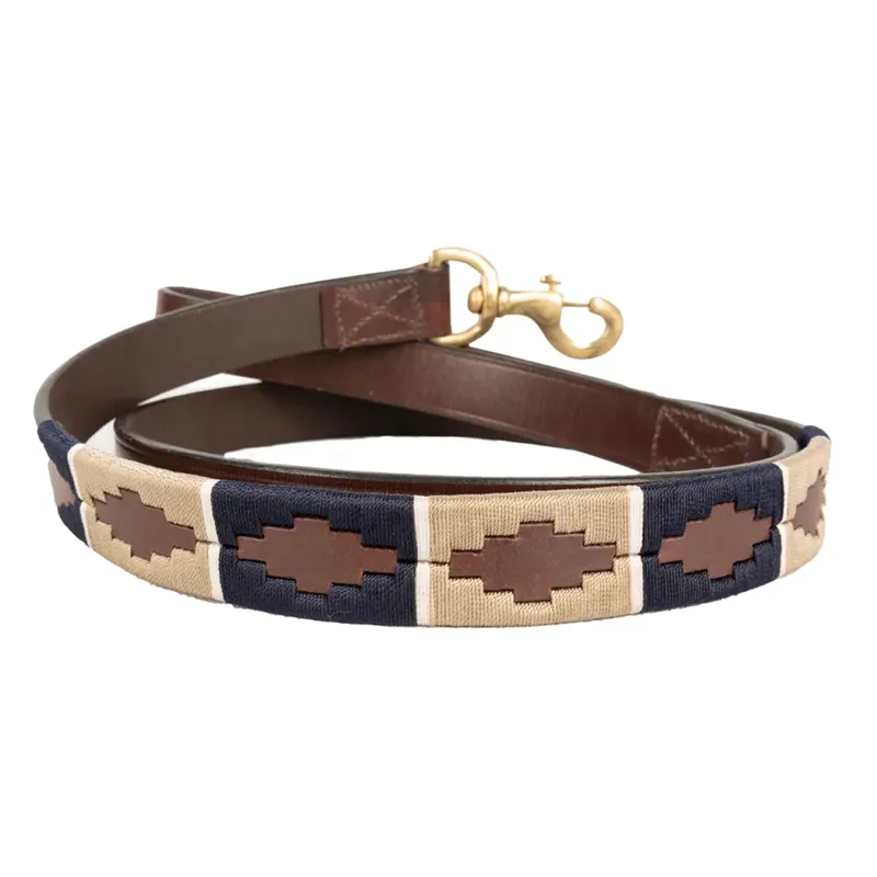 Benji and Flo Sublime Polo Leather Dog Lead - Navy/Fossil
