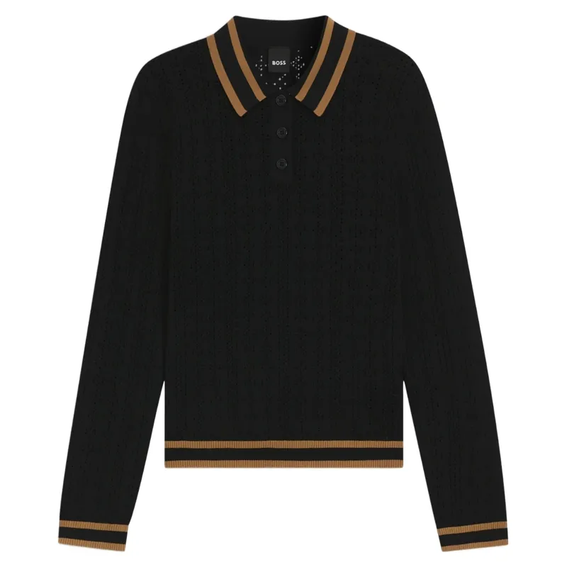 BOSS Equestrian Pam Womens Long Sleeve Polo Shirt - Black -2