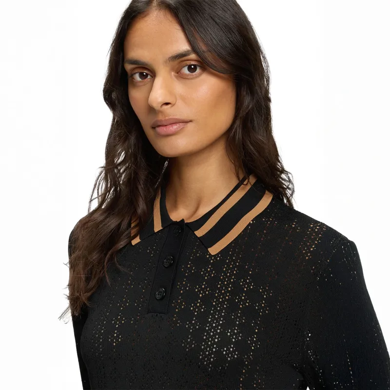BOSS Equestrian Pam Womens Long Sleeve Polo Shirt - Black -3
