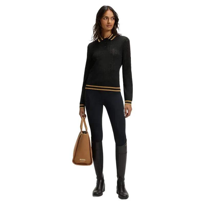 BOSS Equestrian Pam Womens Long Sleeve Polo Shirt - Black -4