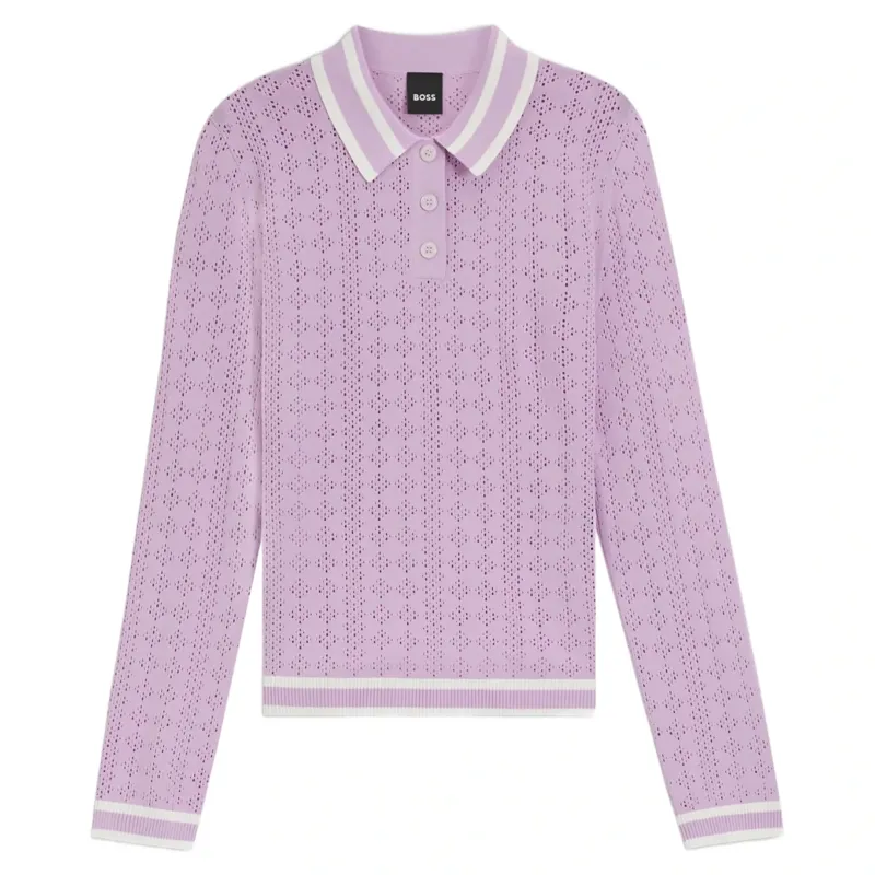 BOSS Equestrian Pam Womens Long Sleeve Polo Shirt - Orchid -2