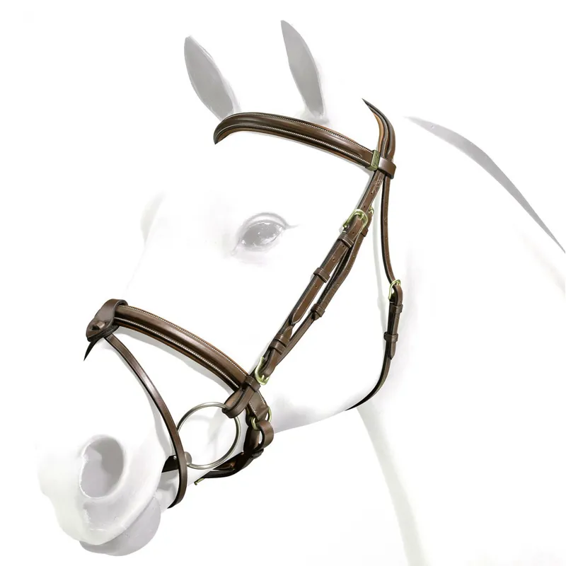 Equipe Emporio Crank Noseband Removable Flash Bridle - Brown/Brass