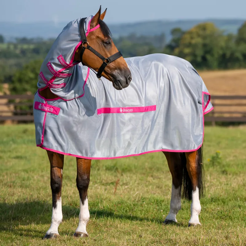 Bucas Buzz Off Detachable Neck Fly Rug - Blue/Blossom-4