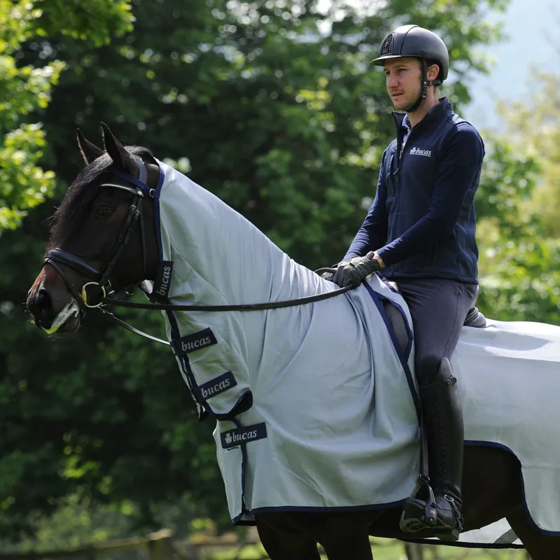 Bucas Buzz-Off Riding Rug - Silver/Navy-1