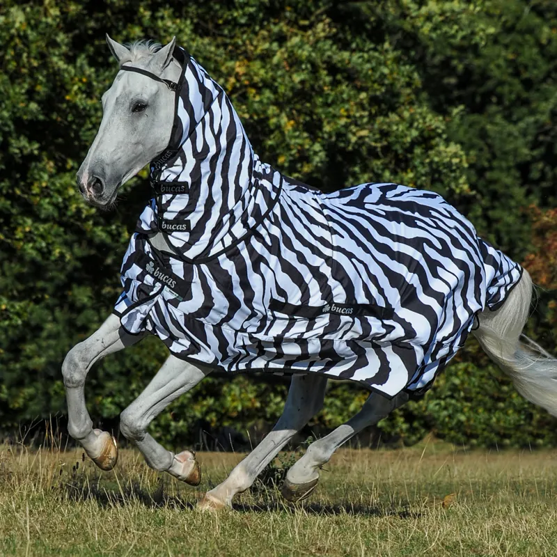 Bucas Sweet-Itch Full Neck Fly Rug - Zebra Print-1