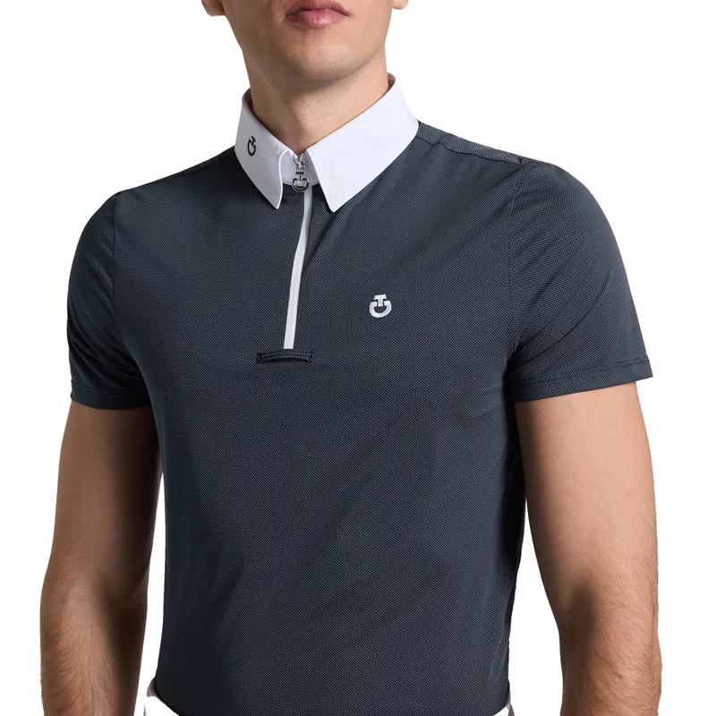Cavalleria Toscana Jersey Zip Mens Show Shirt - Blue Print-3