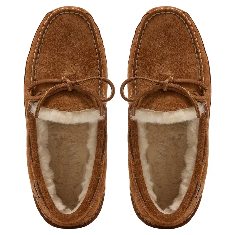 Chatham Crown Womens Suede Sheepskin Lined Slippers - Tan-1