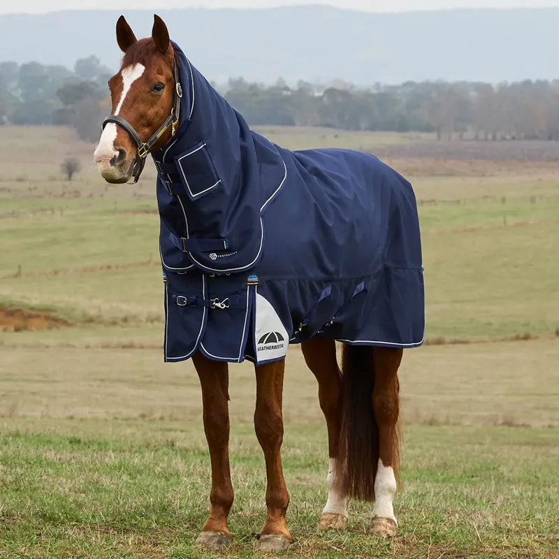 WeatherBeeta ComFiTec Ultra 220g Detach-A-Neck Turnout Rug - Navy-5