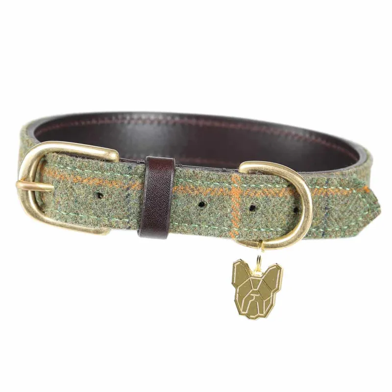 Digby and Fox Tweed Dog Collar - Red/Yellow/Blue Check