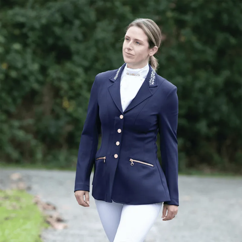 Equetech Crystal Showerproof Ladies Show Jacket - Navy/Rose Gold-1