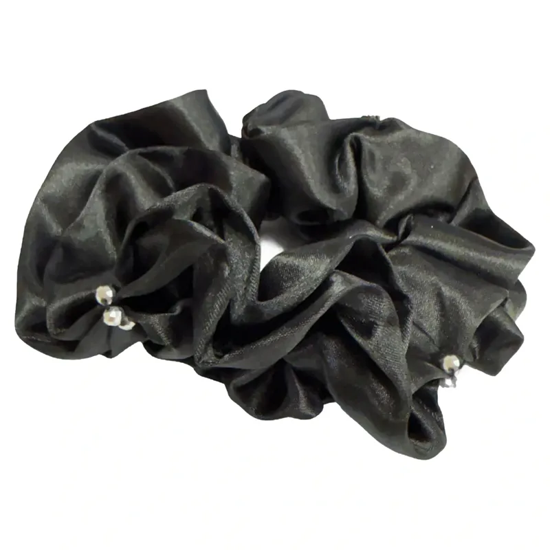 Equetech Blossom Satin Crystal Hair Scrunchie - Black/ Silver