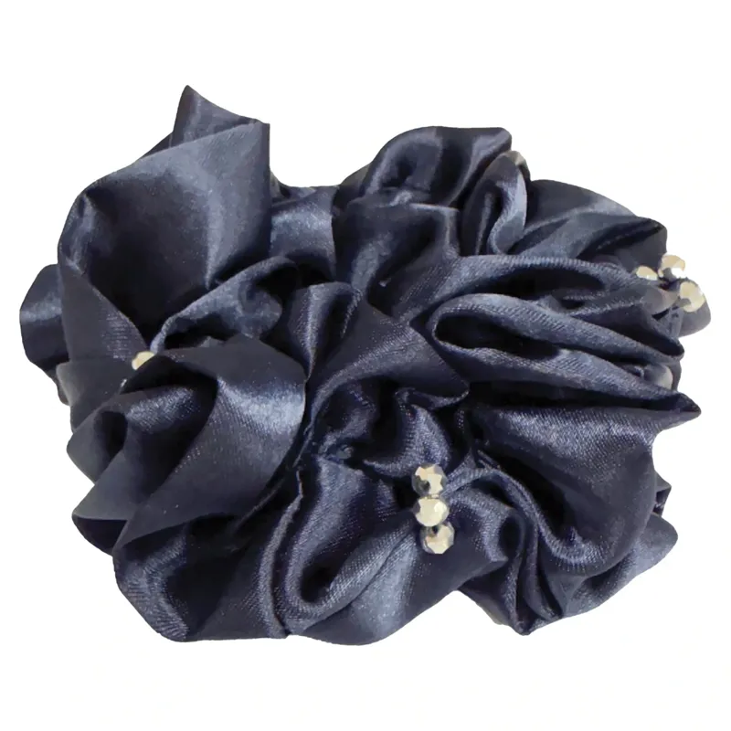 Equetech Blossom Satin Crystal Hair Scrunchie - Navy/ Silver
