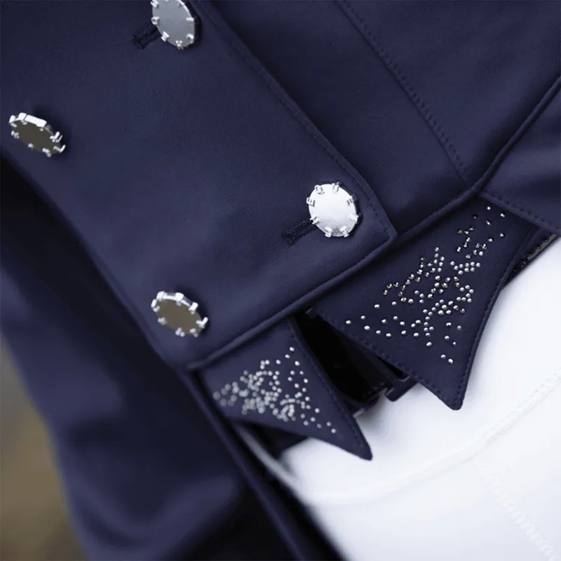 Equetech Premiere Crystal Ladies Dressage Tails - Navy/Silver-2