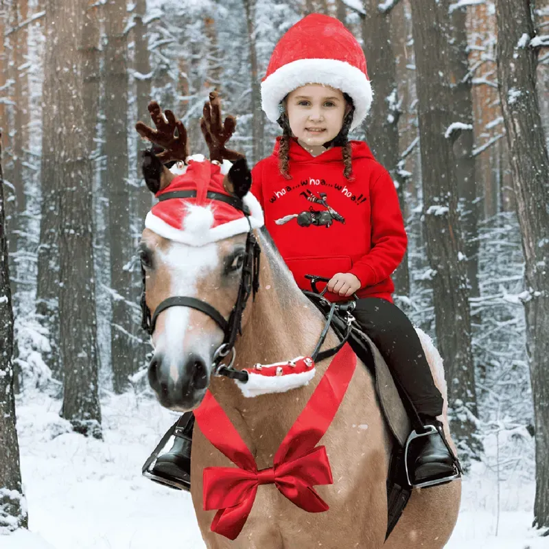 Equetech Whoa Horsey Junior Christmas Hoodie - Red-1