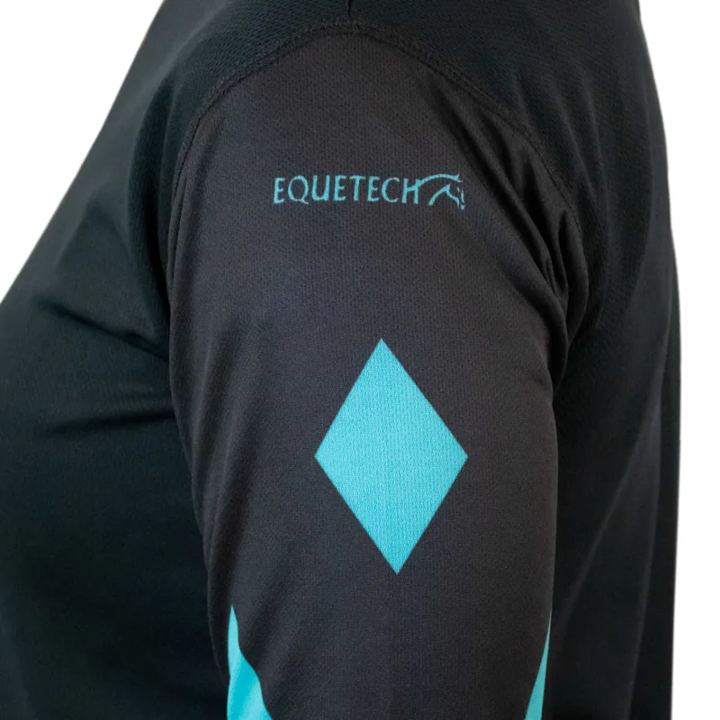 Equetech Airflow Ladies Cross Country Top - Black/Turquoise Diamonds-2