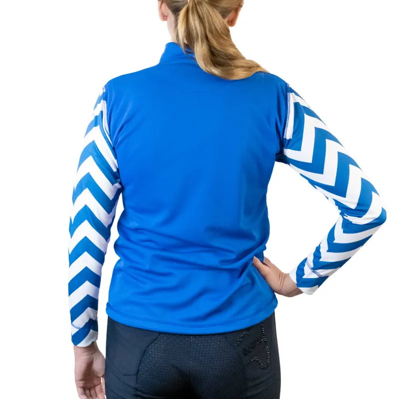 Equetech Airflow Ladies Cross Country Top - Royal/White Chevrons-1