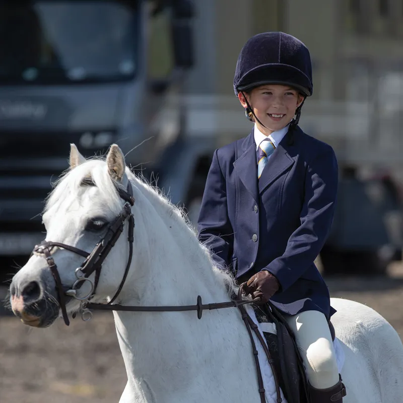 Equetech Jersey Deluxe Junior Girls Show Jacket - Navy-1