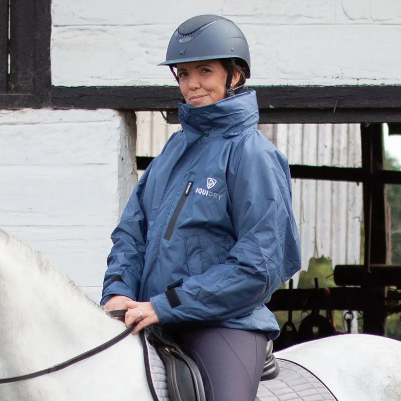 EQUIDRY Shortie Thin Fleece Lined Waterproof Jacket - Steel Blue/Grey-6