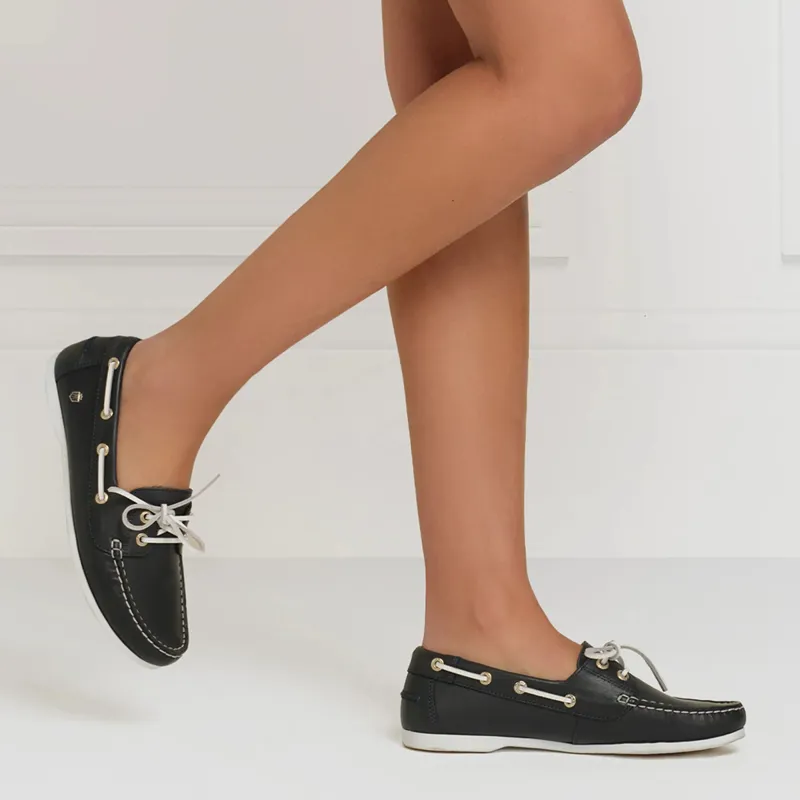 Fairfax and Favor Salcombe Ladies Deck Shoes - Navy Leather-2