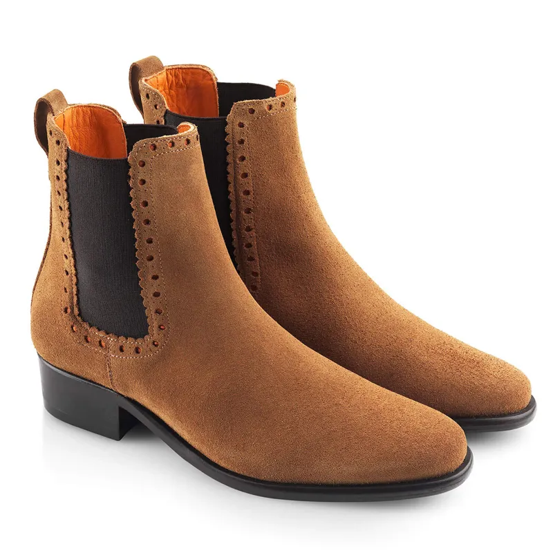 Fairfax and Favor Brogued Chelsea Ladies Boots - Tan Suede