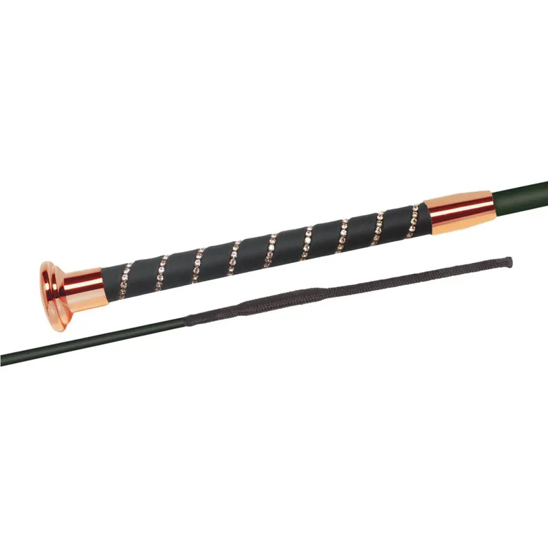Fleck Silk Touch Crystal Dressage Whip - Black/Rose Gold