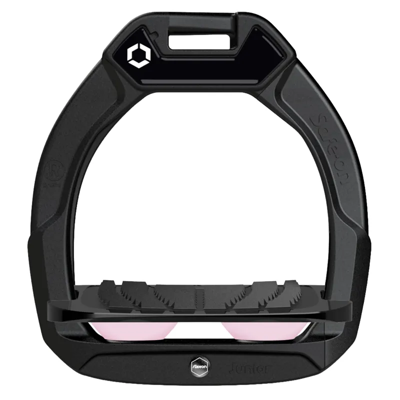 Flex-On Safe-On Junior Safety Stirrups - Black/Black/Light Pink