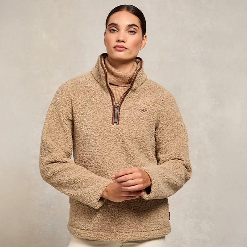 Holland Cooper Country Fleece Half Zip Ladies Jumper - Natural Borg-3
