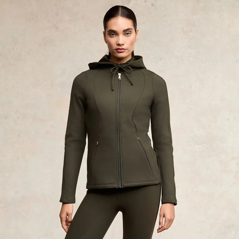 Holland Cooper Crystal Zip Ladies Hoodie - Dark Olive