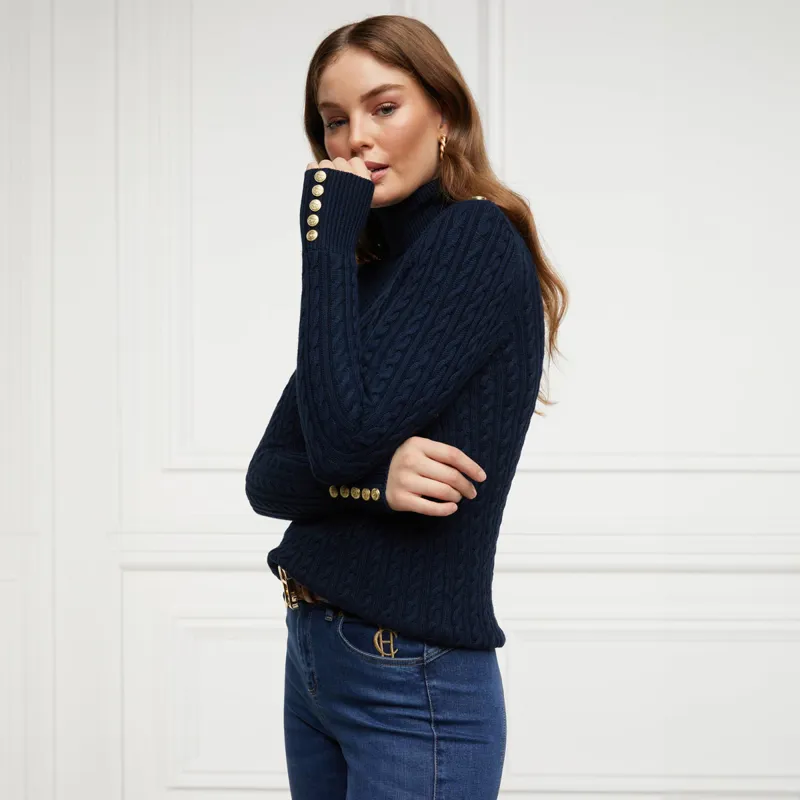 Holland Cooper Seattle Roll Neck Ladies Cable Knit Jumper - Ink Navy-1