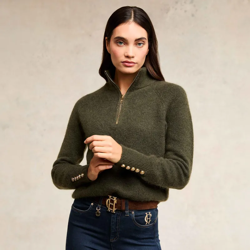 Holland Cooper Tori Half Zip Knit Ladies Jumper - Forest Green