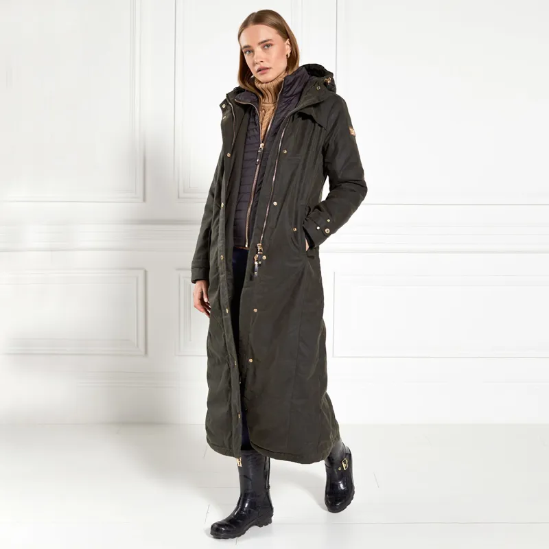 Holland Cooper Wax Longline Field Ladies Jacket - Dark Olive