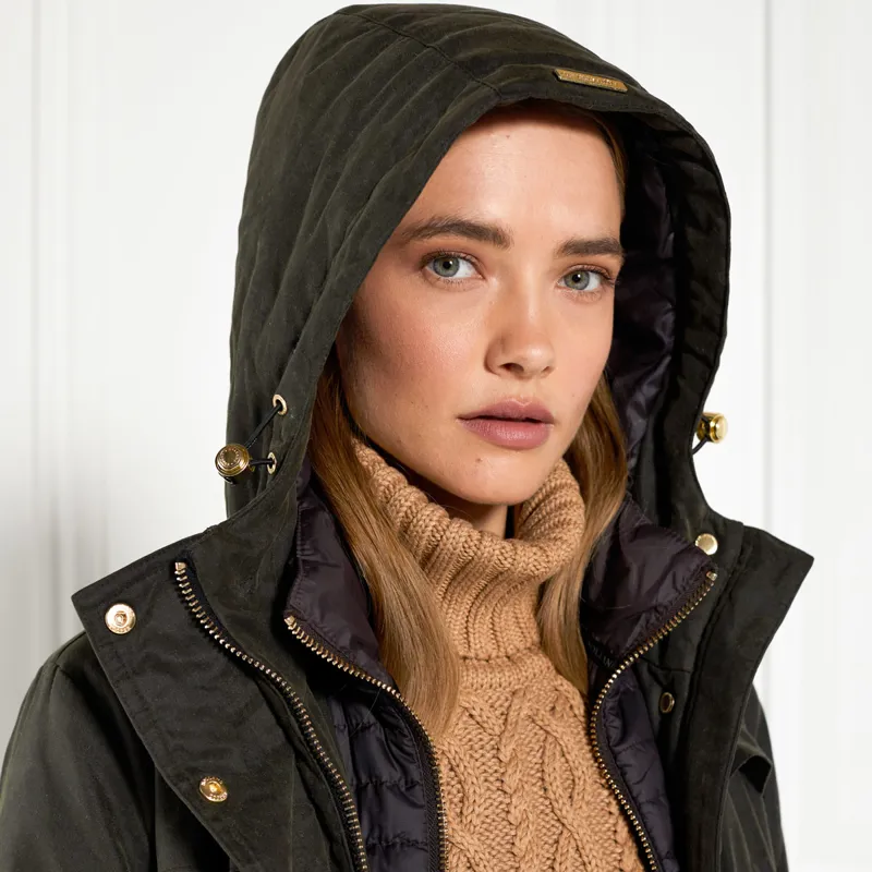 Holland Cooper Wax Longline Field Ladies Jacket - Dark Olive-2