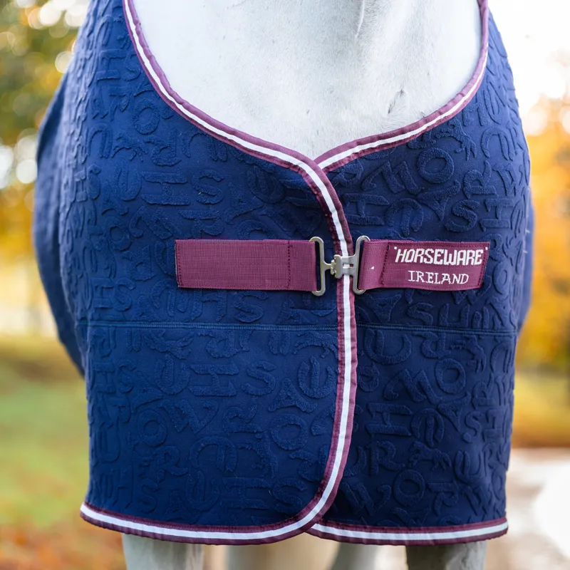 Horseware Embossed Jersey Cooler Rug - Navy HW Print/Burgundy/White-4
