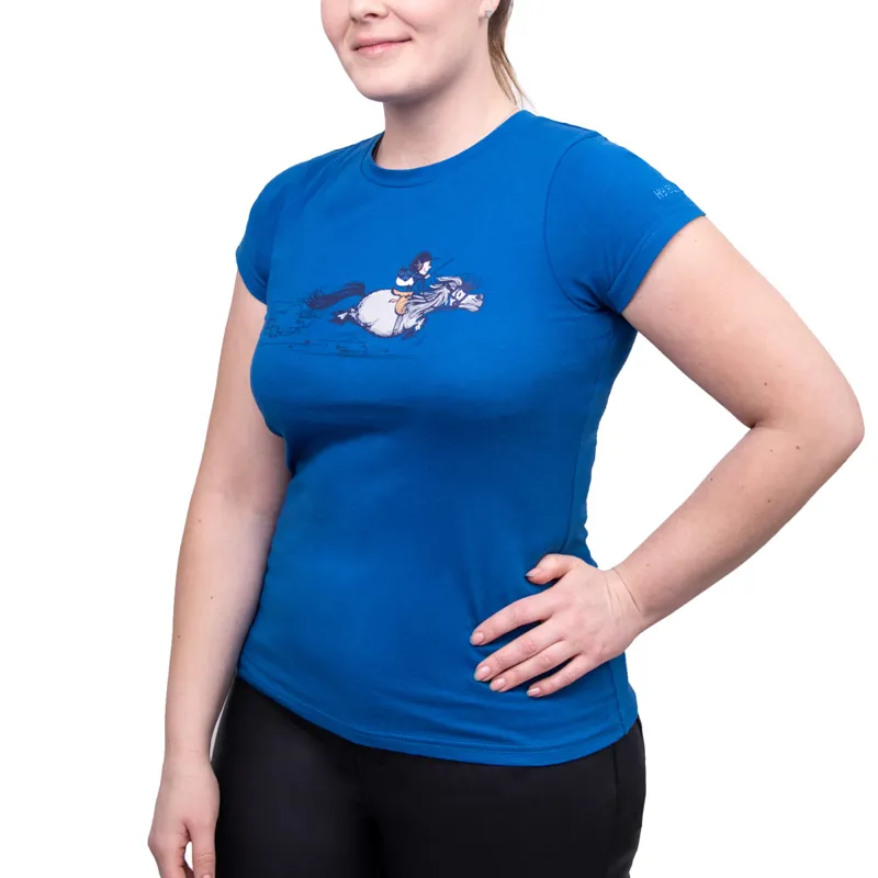 Hy Equestrian Ladies Thelwell Jumps Tee - Blue/Beige - X-Small