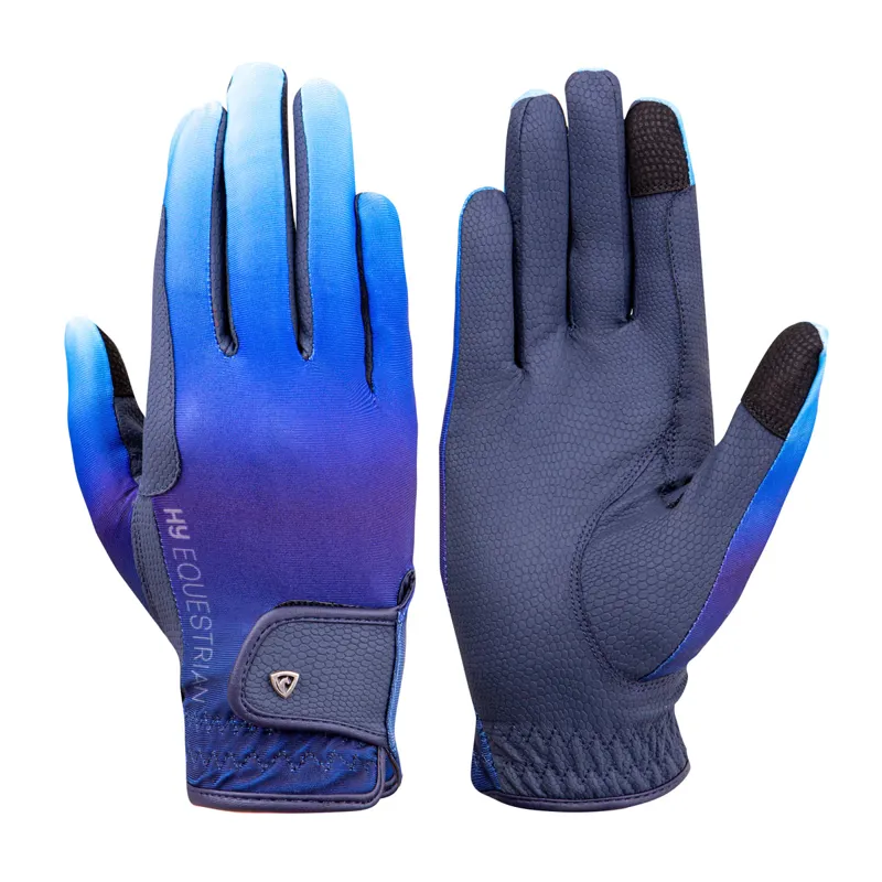 HY Equestrian Ombre Junior Riding Gloves - Navy/Ocean