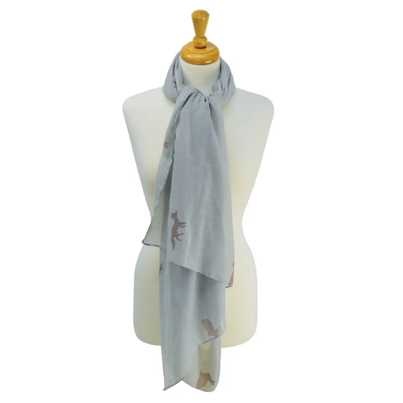 HyFASHION Printed Scarf - Fox and Rabbit/Oatmeal/Ginger Snap Brown