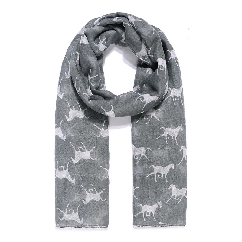 Jewelicity Printed Scarf - Grey/Horses