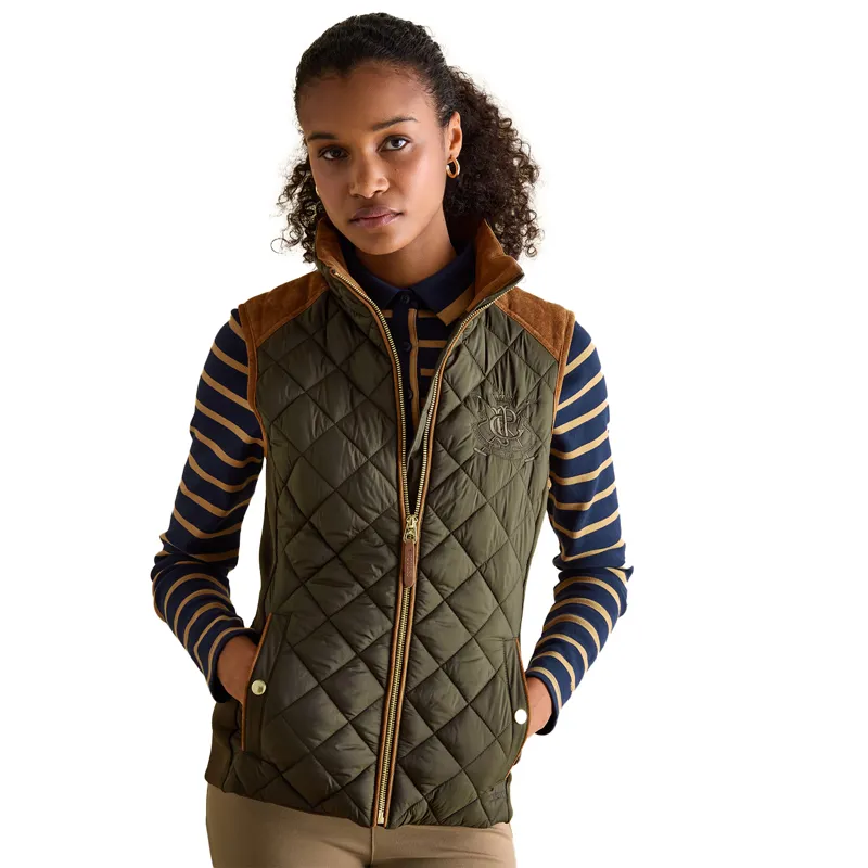 Joules Braemar Womens Luxe Quilted Gilet - Khaki-4