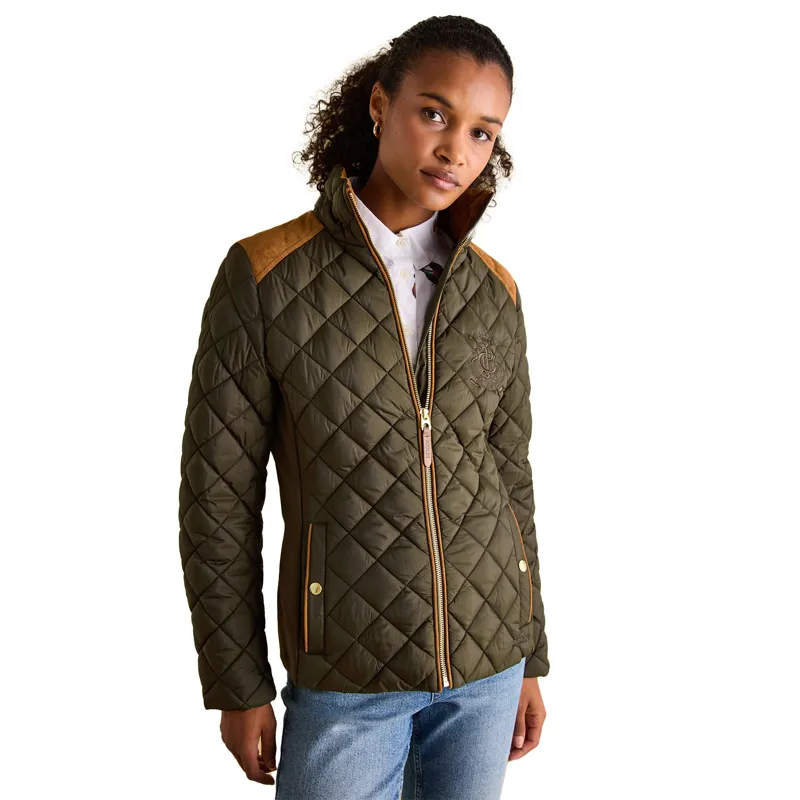 Joules Braemar Luxe Womens Diamond Quilted Coat - Khaki-4